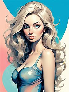 Stylized Digital Portrait of Blonde Woman with Blue Eyes