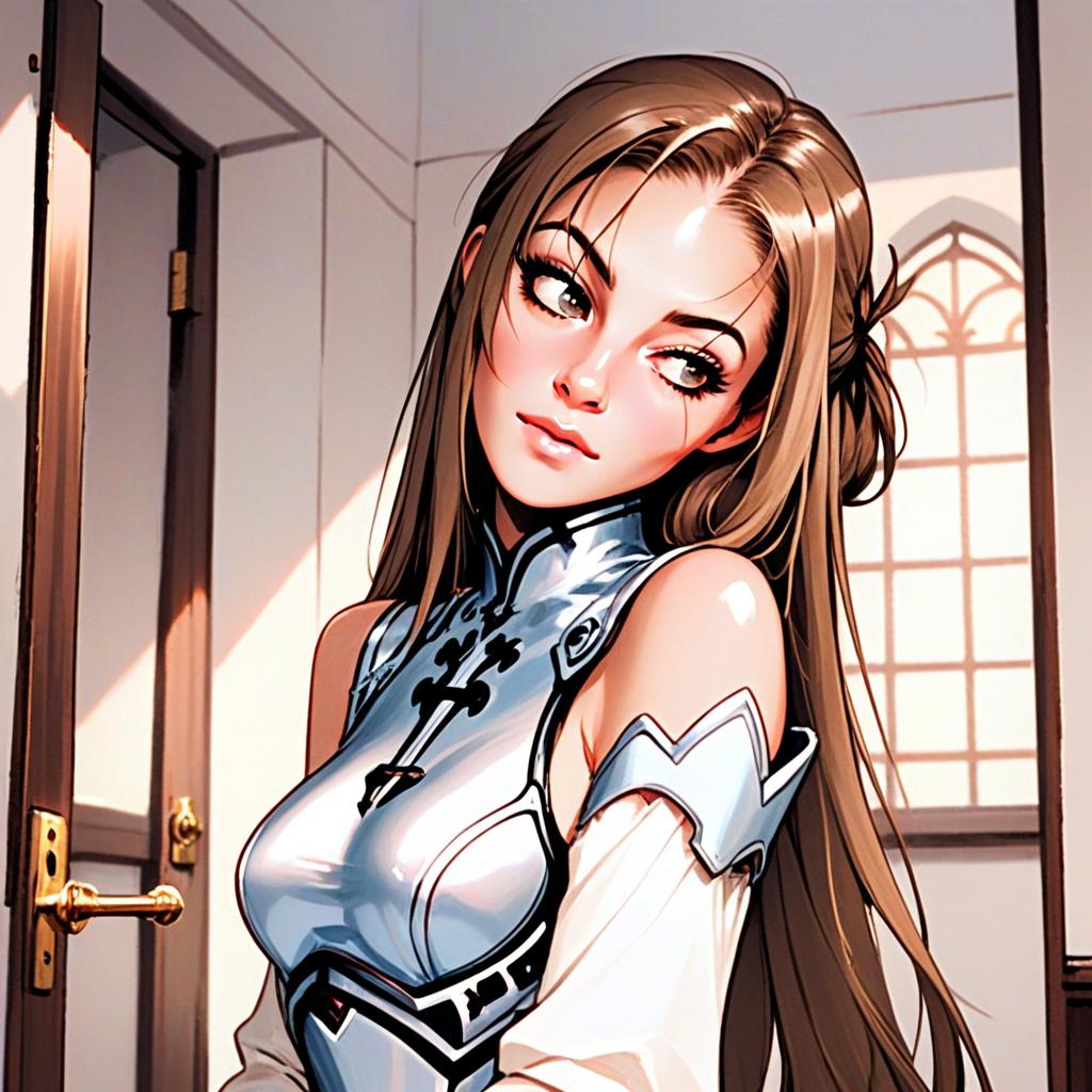 Digital Anime-Style Portrait of Woman in Futuristic Armor