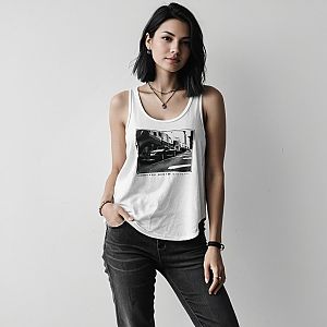 Woman in Casual Streetwear Lightweight White Tank Top with Graphic Print