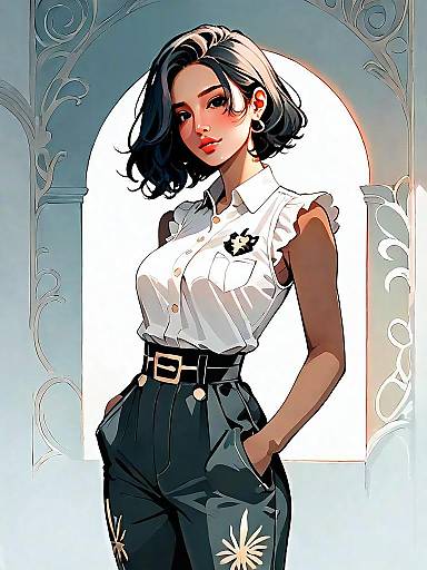 Stylish Young Woman Digital Illustration in Modern Anime Style