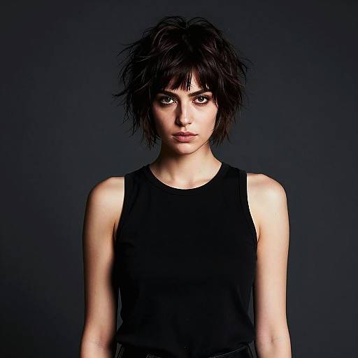 Edgy Gen Z Woman with Tousled Short Hair in Black Sleeveless Top
