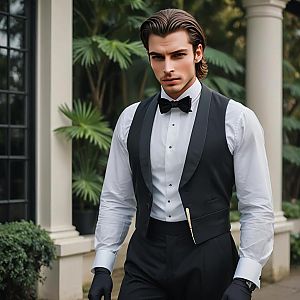 Young Man in Tuxedo at Elegant Garden