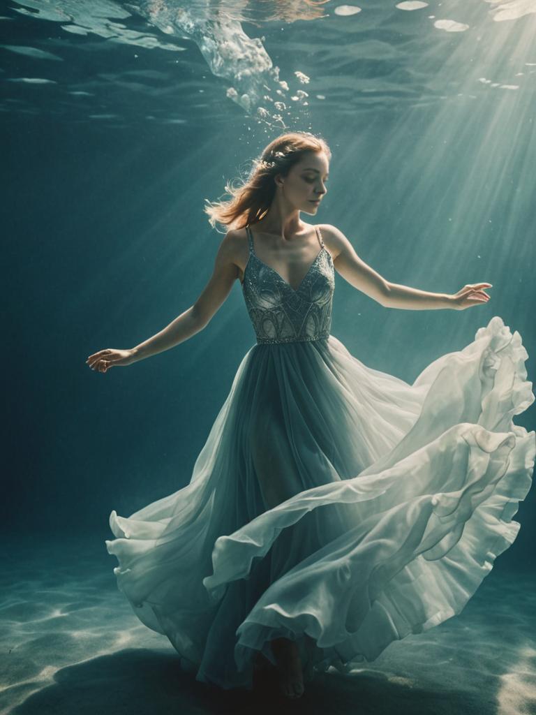 Ethereal Woman Dancing Underwater