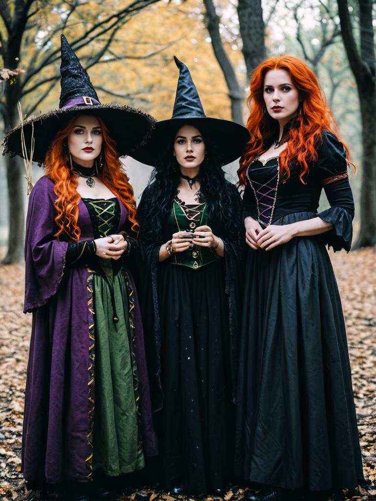 Group in Hocus Pocus Witch Cosplay with Cinematic Realism