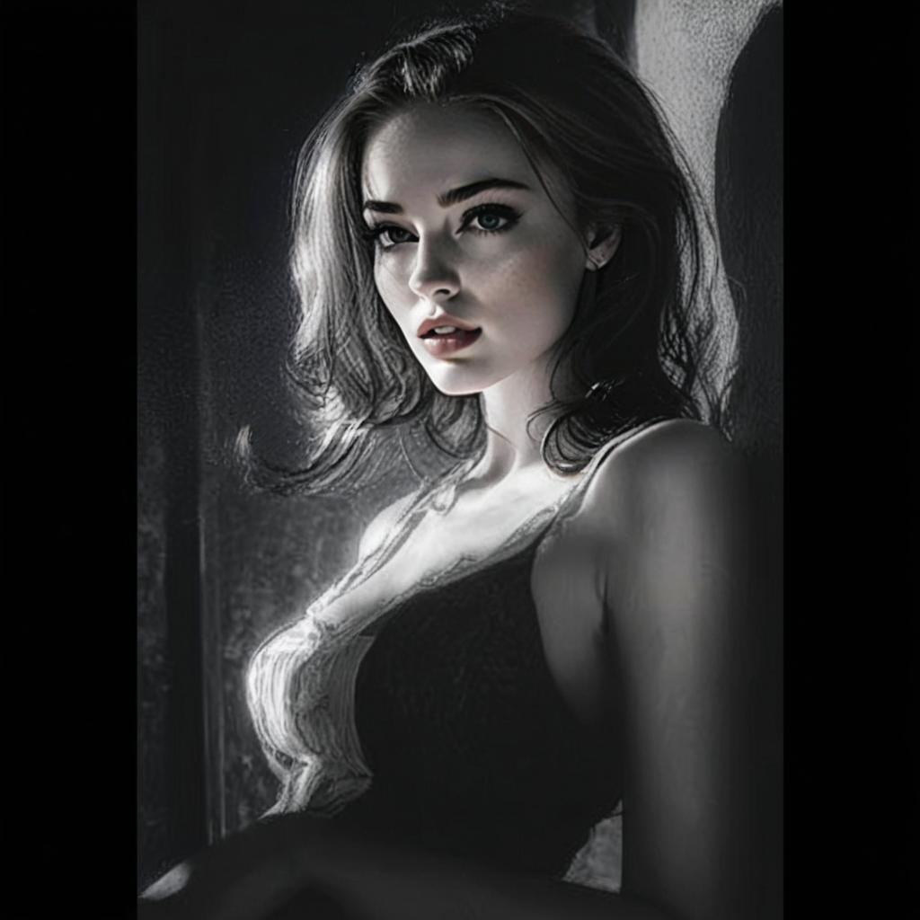 Black and White Sensual Portrait of Woman in Lace Lingerie