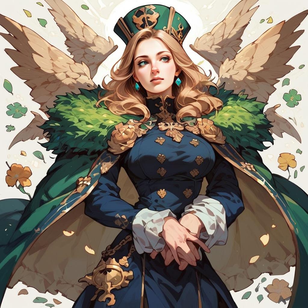 Anime Style Elegant Woman with Angel Wings and Royal Blue Gown