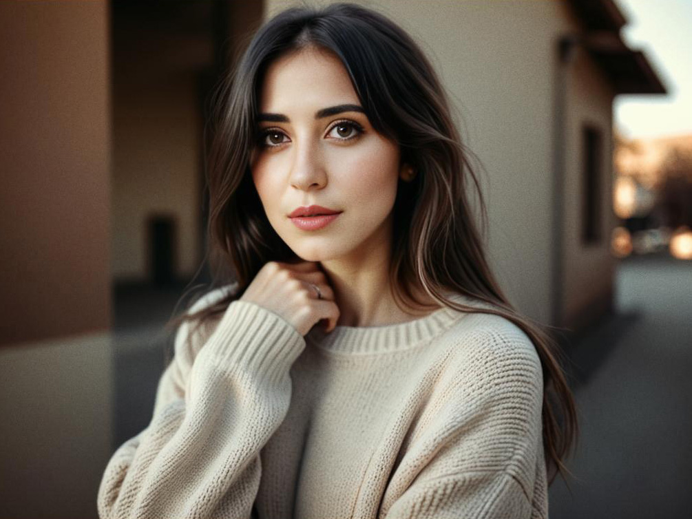 Elegant Woman in Cozy Knit Sweater