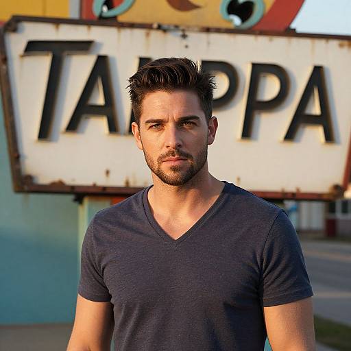 Young Man Portrait in Front of Vintage Tampa Sign