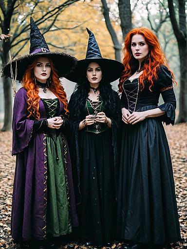 Group in Hocus Pocus Witch Cosplay with Cinematic Realism