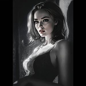 Black and White Sensual Portrait of Woman in Lace Lingerie