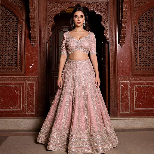 Elegant Pink Embroidered Indian Lehenga Choli Traditional Outfit