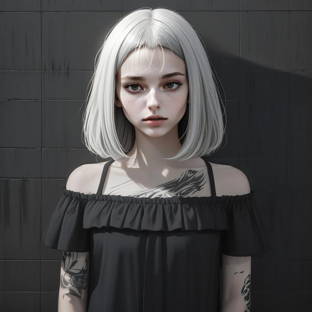 Young Woman with Silver Hair in Black Dress