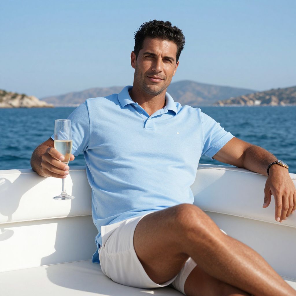 Relaxed Man Enjoying Champagne on Boat in Summer