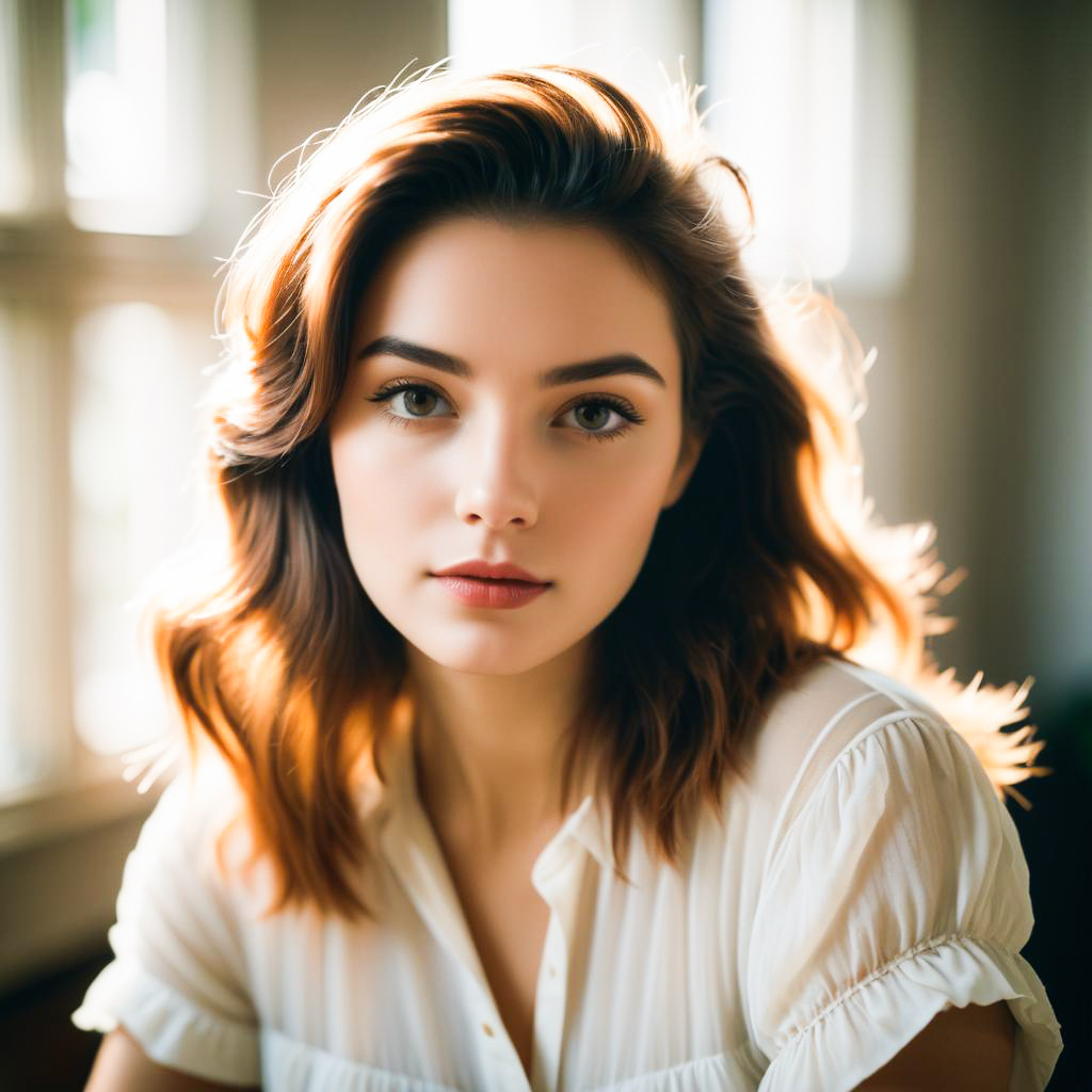 Close-up Portrait of a Young Woman with Wavy Hair