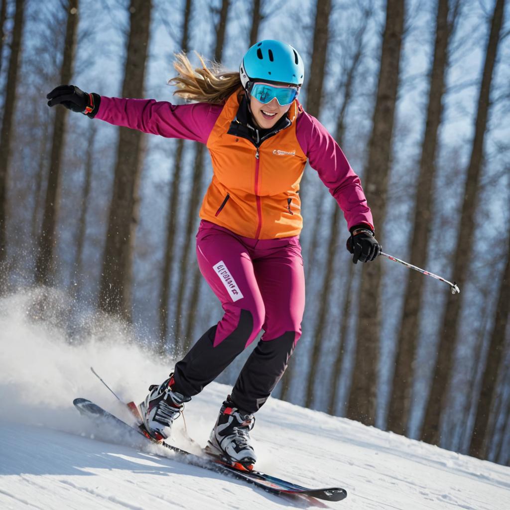 Woman Skiing Downhill with Motion Blur