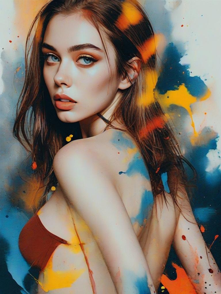 Digital Portrait of Young Woman with Blue Eyes