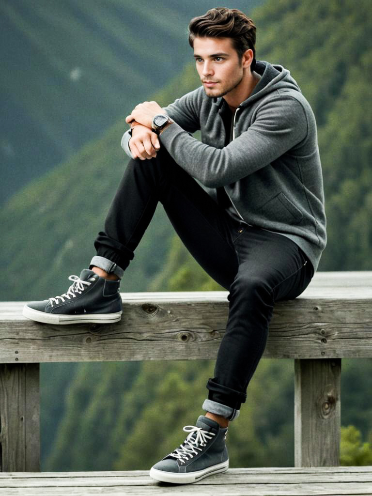 Stylish Young Man Overlooking Mountains