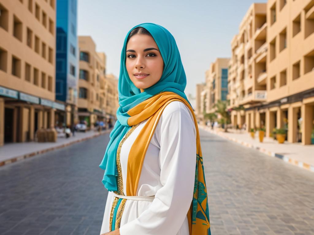 Confident Arab Woman in Dubai's Modern Street