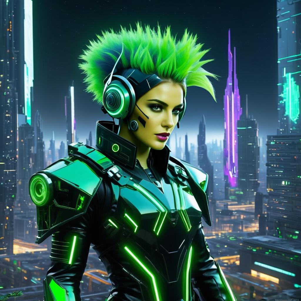 Fierce Woman in Cyberpunk Armor