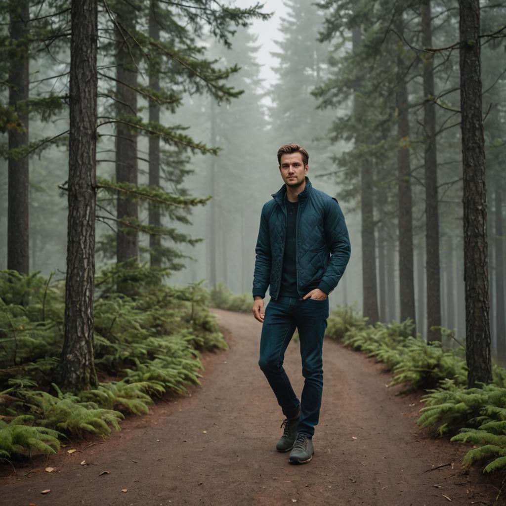 Man Walking in Misty Forest