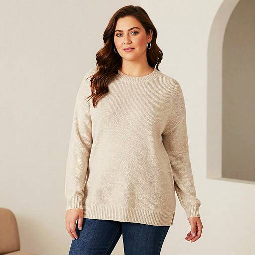 Plus Size Long Sweaters for Women - Cozy Beige Knit Sweater with Jeans