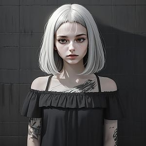 Young Woman with Silver Hair in Black Dress