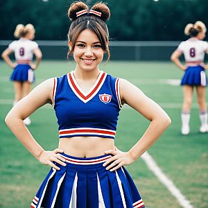 Confident Cheerleader in Blue Costume