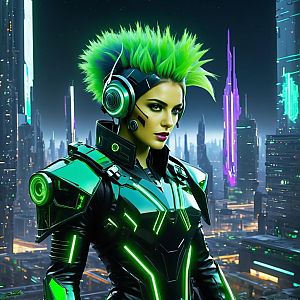 Fierce Woman in Cyberpunk Armor