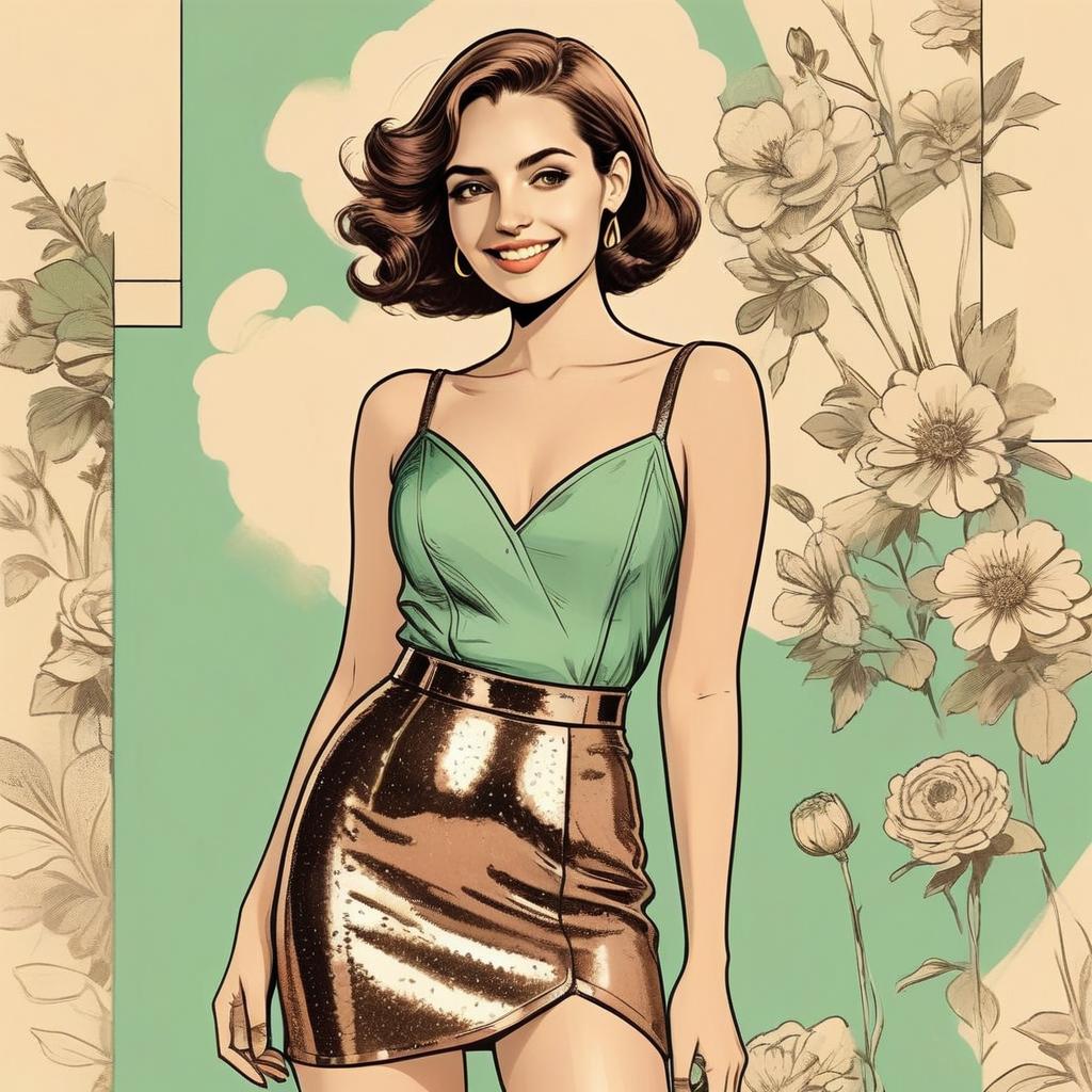Stylish Woman in Metallic Skirt and Green Top Stylish Woman in Metallic Skirt and Green Top