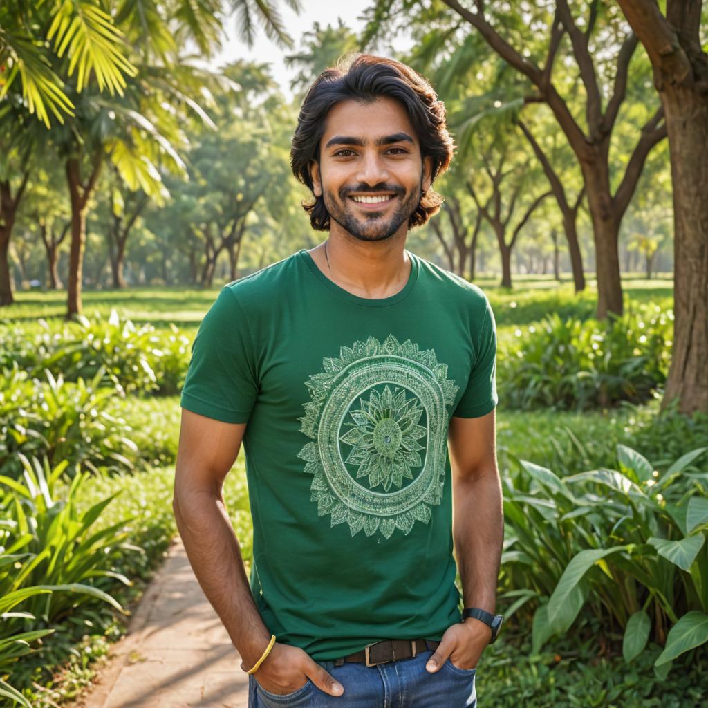 Smiling Indian Man in Traditional Attire Taking Selfie in Park