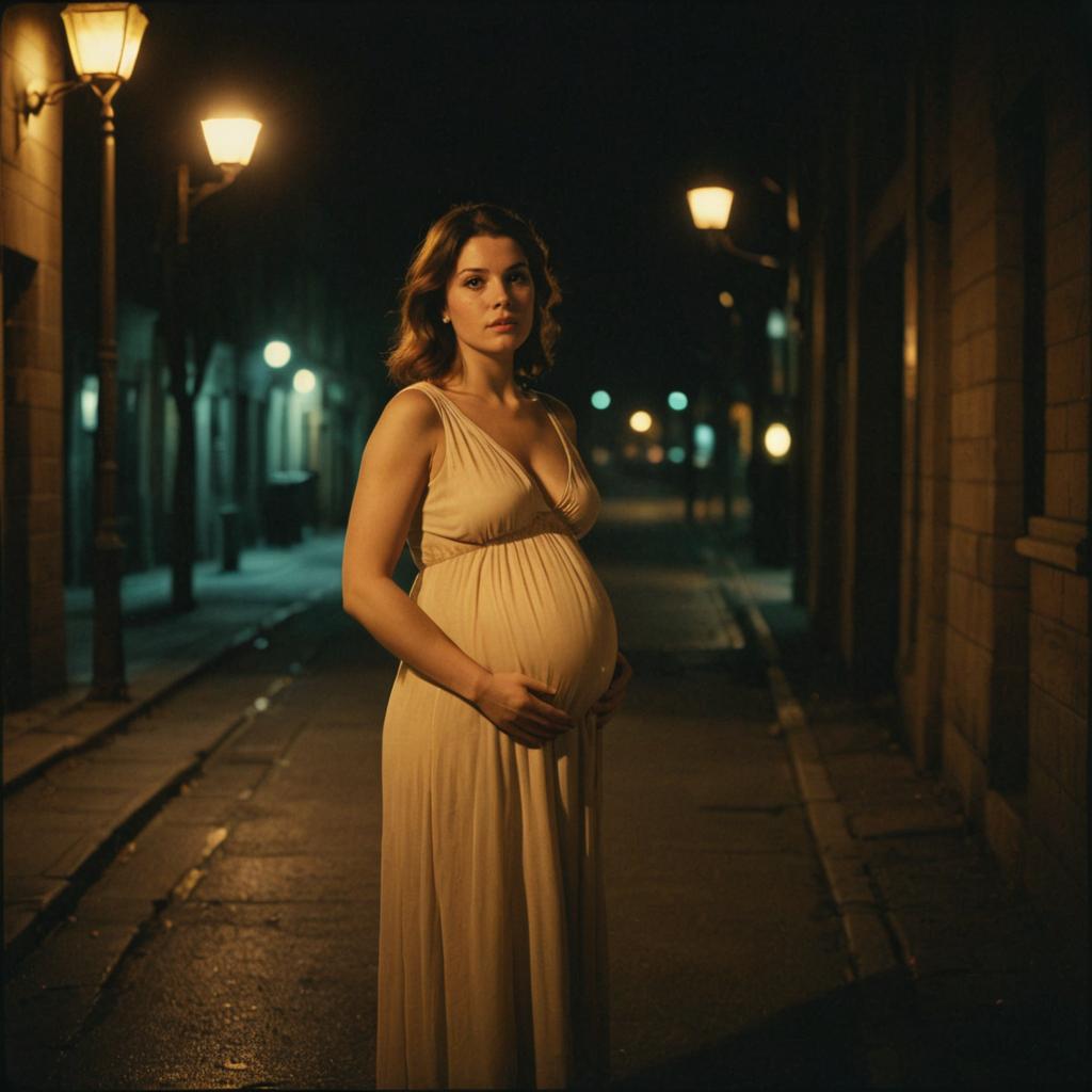 Pregnant Woman Under Streetlight - Artistic Rendition