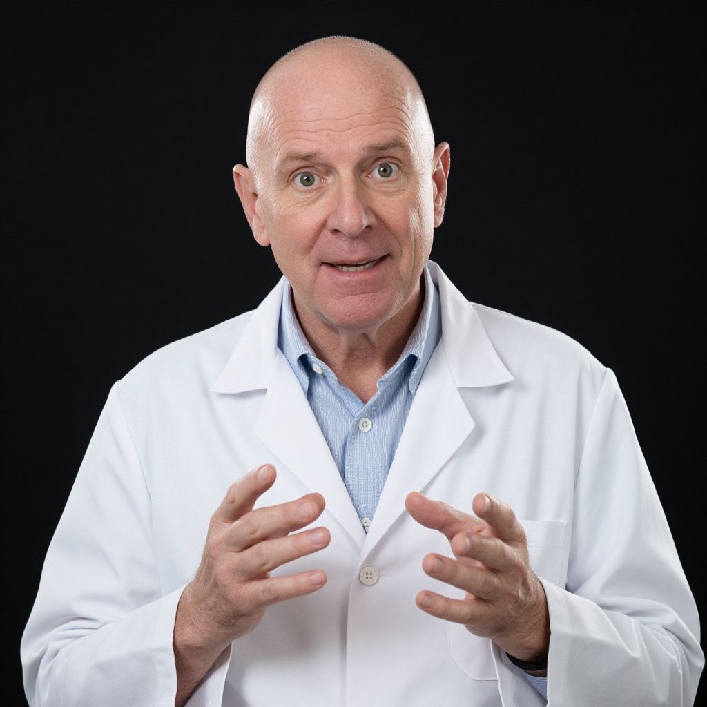 Expressive Male Scientist or Doctor in White Lab Coat Explaining Concept