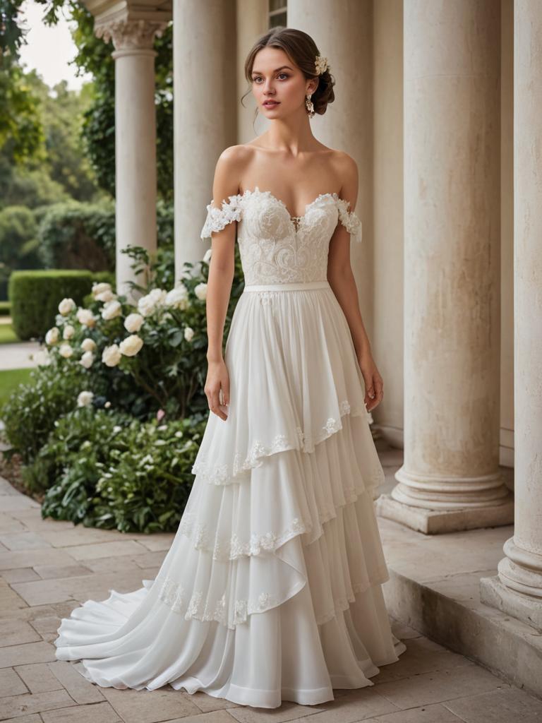 Elegant Bride in Off-the-Shoulder Wedding Gown