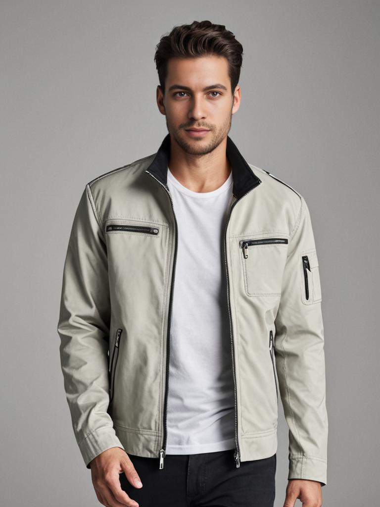 Stylish Man in Modern Jacket with Zipper Details