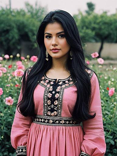 Beautiful Pakistani Dress Woman in Pink Floral Embroidered Outfit