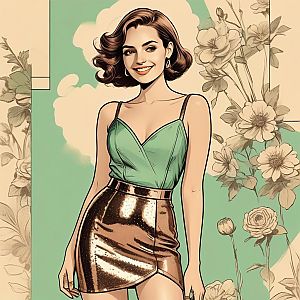 Stylish Woman in Metallic Skirt and Green Top