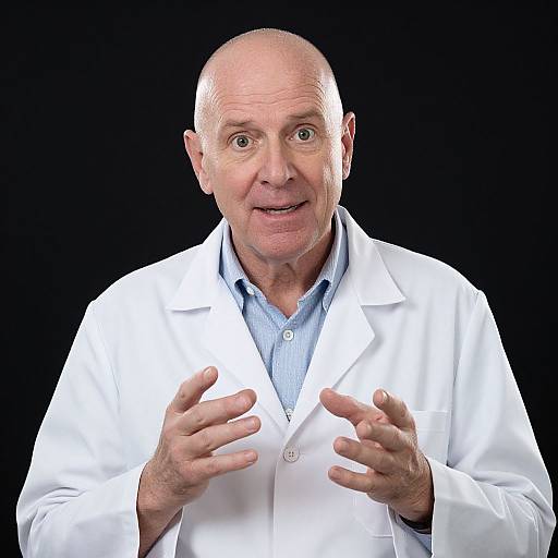 Expressive Male Scientist or Doctor in White Lab Coat Explaining Concept