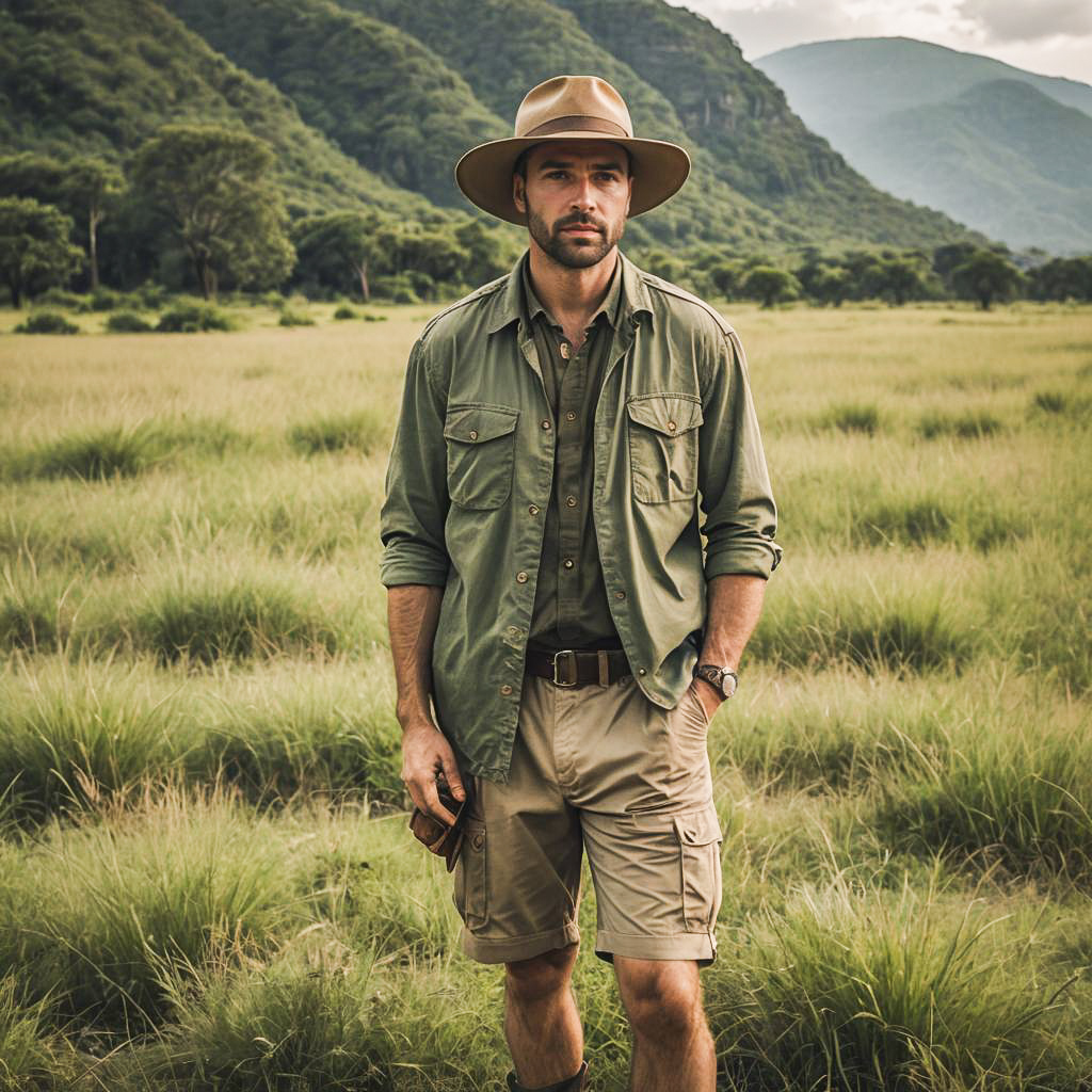 Rugged Man in Lush Landscape