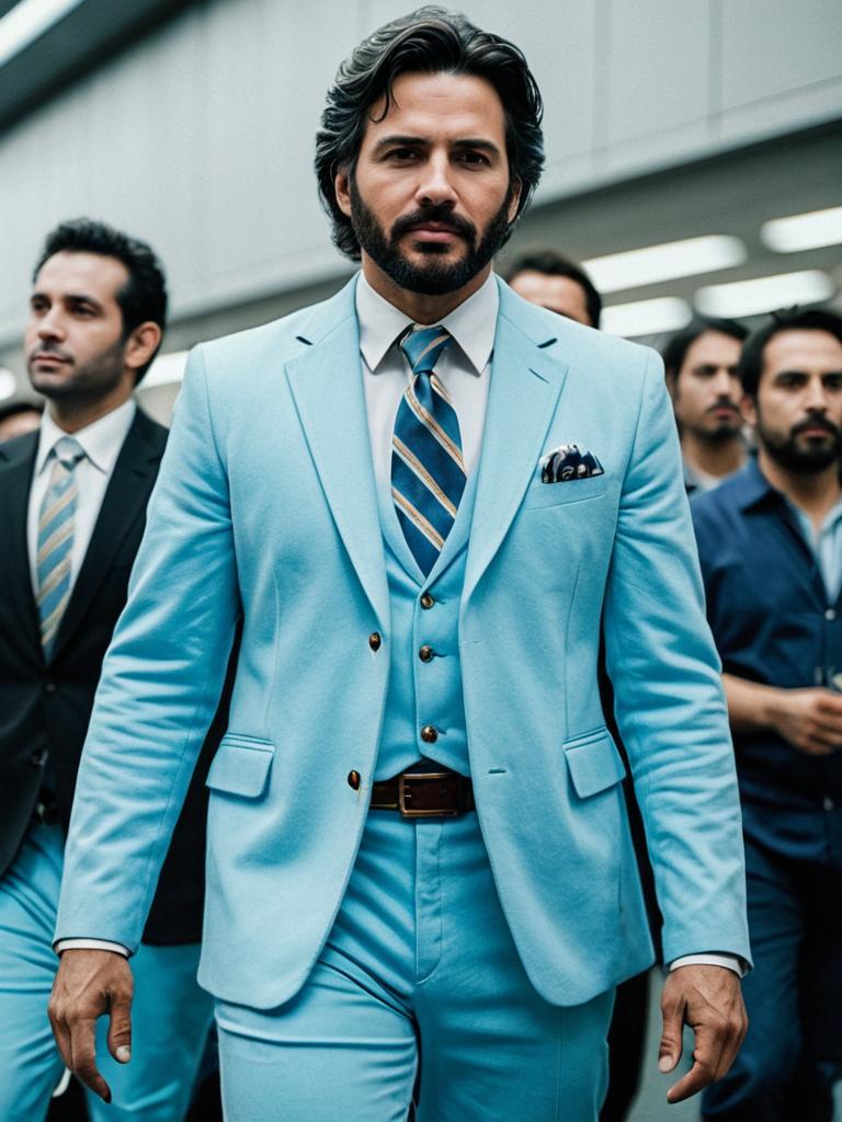 Man in Light Blue Suit with Matching Pants Photorealistic Cosplay Portrait
