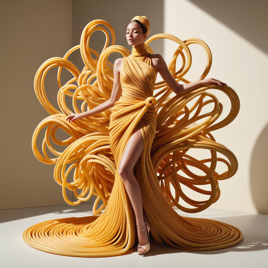 Elegant Avant-Garde Gown in Golden Hue