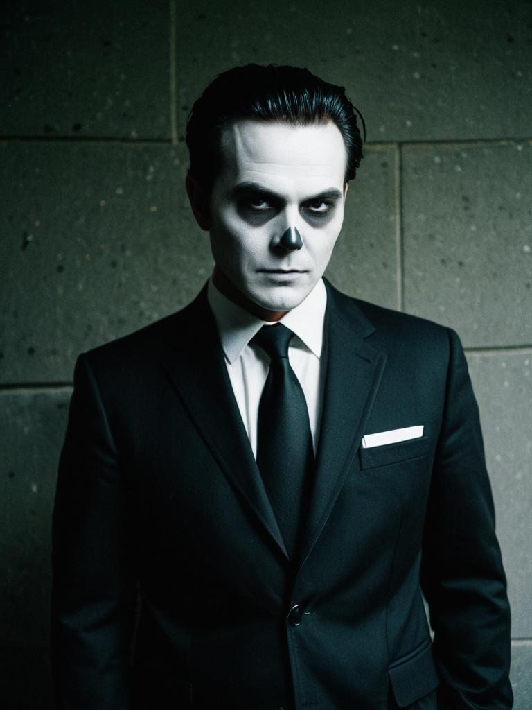 Man in Black Suit with Skeletal Makeup