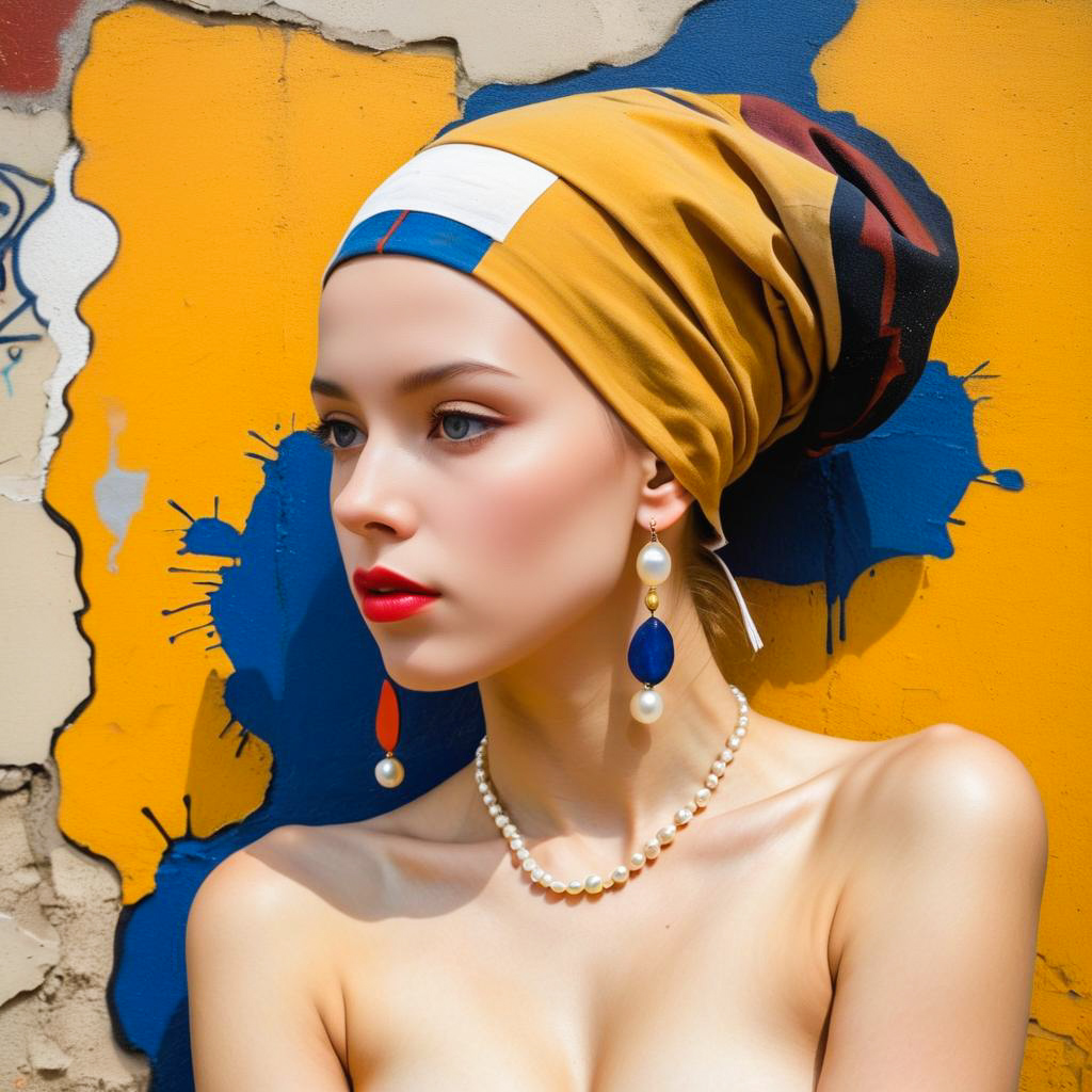 Young Woman with Vibrant Headscarf and Graffiti Background