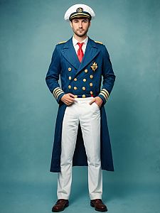 Man in Ship Captain Costume Full Body Cosplay Photo with Hat and Coat