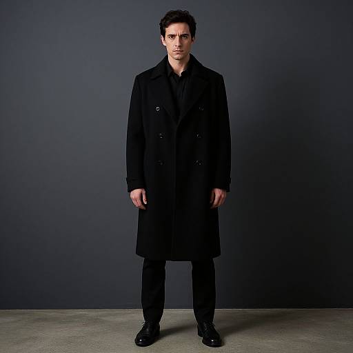 Man Wearing Black Double-Breasted Overcoat Fashion Portrait