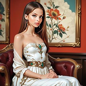 Elegant Woman in Vintage Armchair