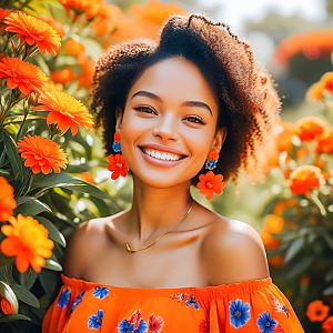 Joyful Woman in Floral Dress