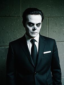 Man in Black Suit with Skeletal Makeup
