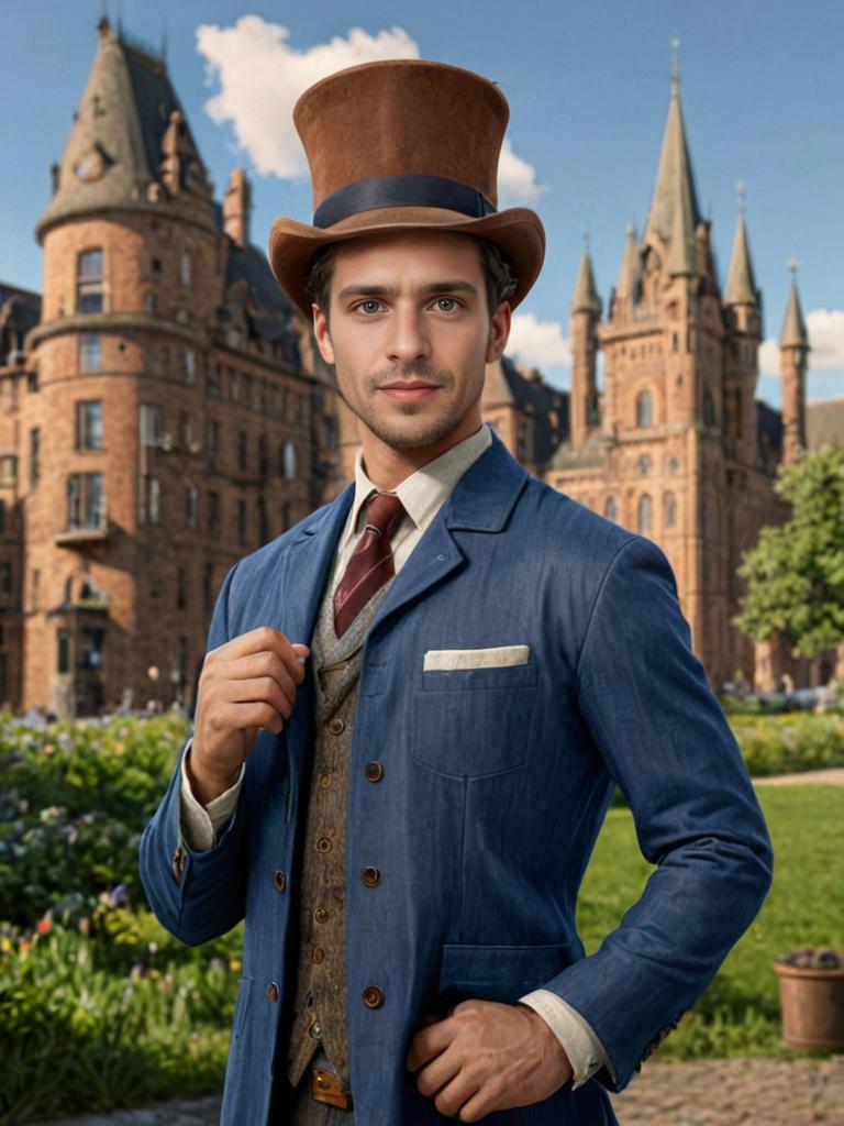 Victorian Man in Front of Castle