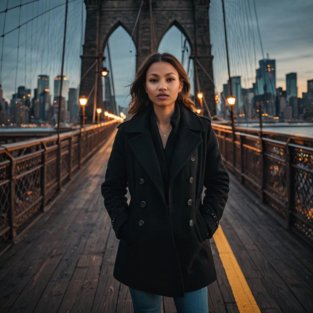 Confident Woman on Brooklyn Bridge