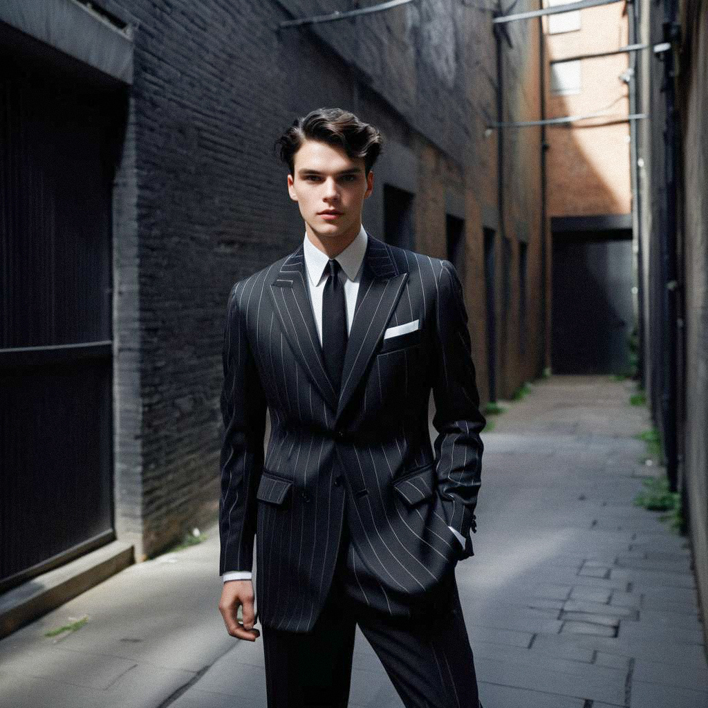 Stylish Young Man in Pinstripe Suit